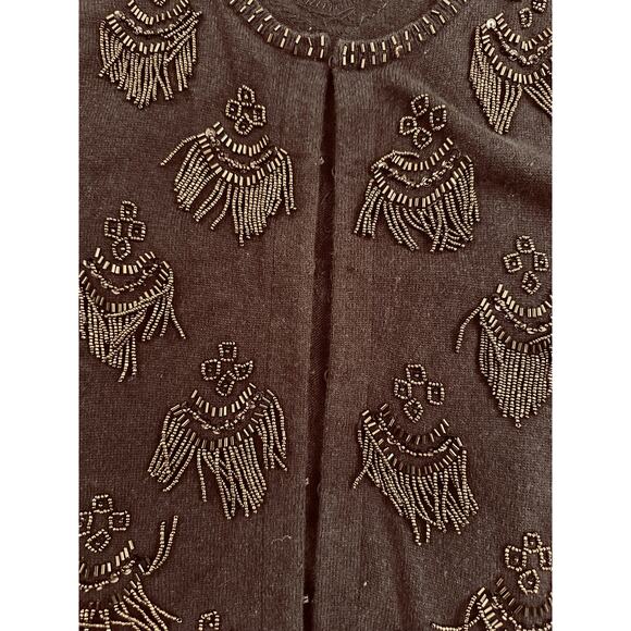 VINTAGE INTRICATELY BEADED TASSEL CASHMERE CARDIGAN SWEATER S - Picture 6 of 8